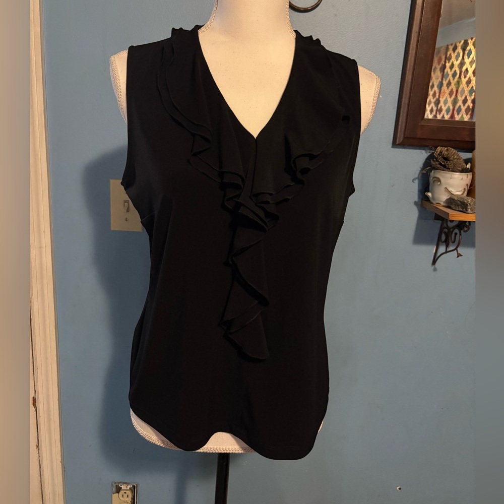 Vintage, Jones Studio, Black, Ruffle, Tank Top